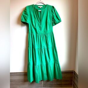 LOFT Poplin Kelly Green Midi Dress Size 6